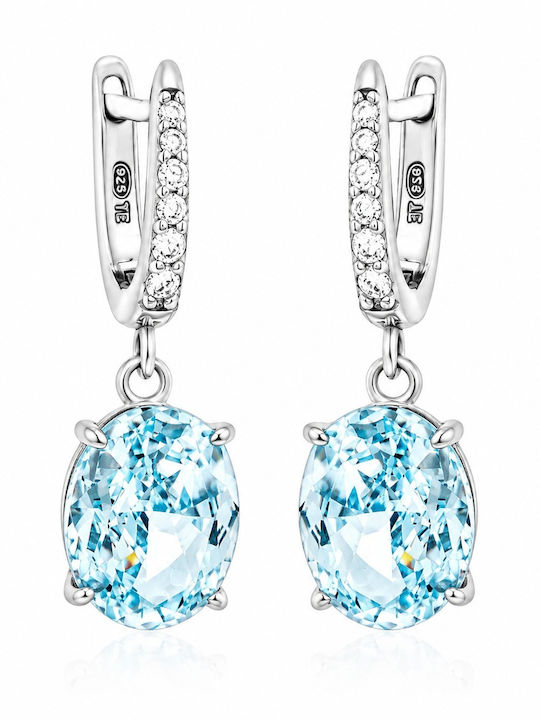 Jools Men's Silver Hoop Earrings with Light Blue Stones