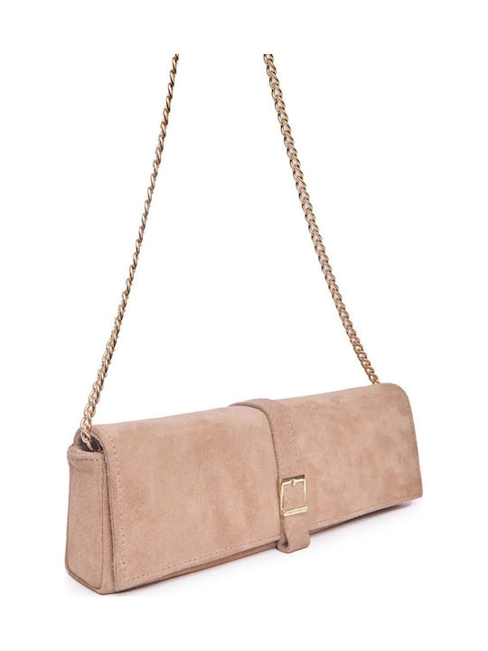 Leather Women's Shoulder Bag Suede Beige 232-Feminine Beige Small