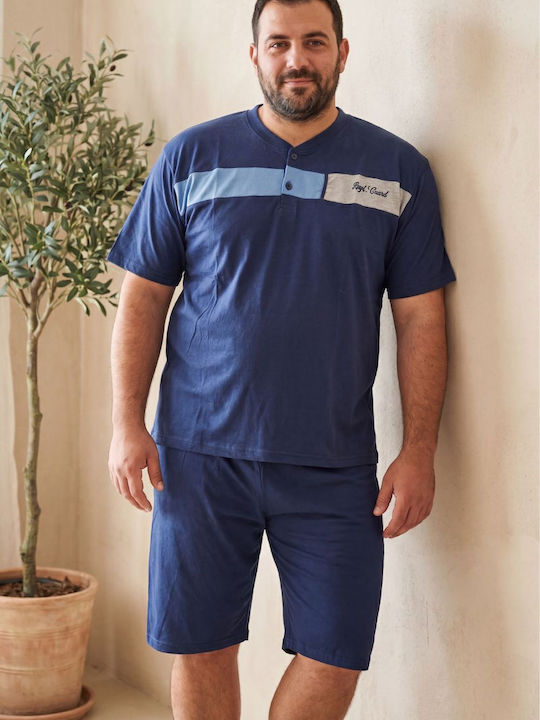 Rimoli Plus Size Καλοκαιρινή Ανδρική Πιτζάμα Μπλε Ραφ