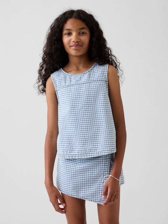 Bluză Pentru Copii Fără Mâneci Albastră Gingham