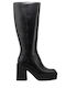 Leather Women's Boots with High Heel Black