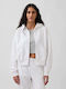 Cropped Γυναικεία Ζακέτα Φούτερ με Κουκούλα Fresh White