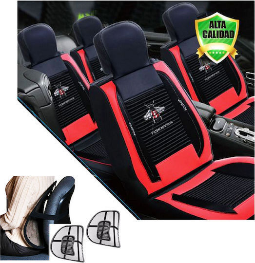 Set 5 Pieces Anatomical Car Seat Covers – Pu Leather Fabric Black Red