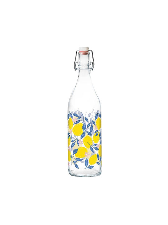 Marva Glass Water Bottle with Yellow Clip 1000ml