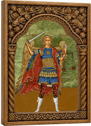 Архангел Михаил Дървена Резбована Рамка Византийска Арка 22см