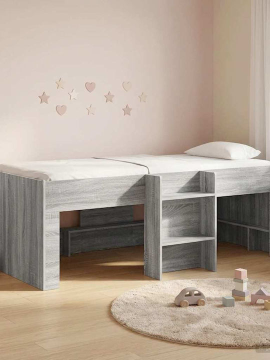 Kinderbett Hochbett Einzeln mit Stauraum Grau