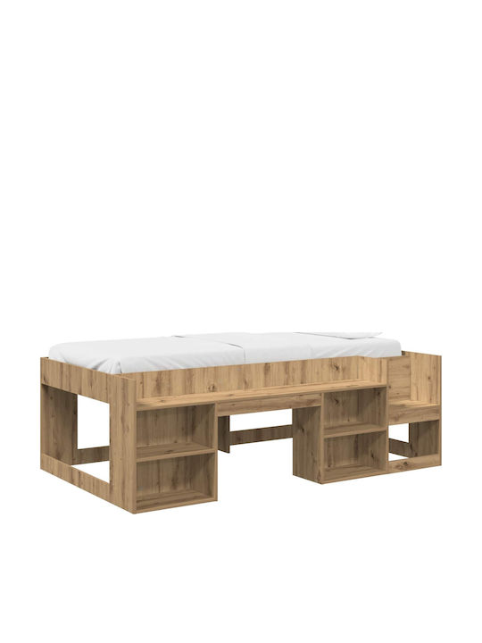 Kids Single Bed with Storage Space Brown