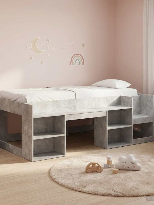 Kids Bed Loft Single with Storage Space Grey