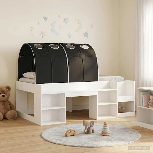 Pat Pentru Copii Tip Loft Bed Single Cu Spațiu De Stocare Alb