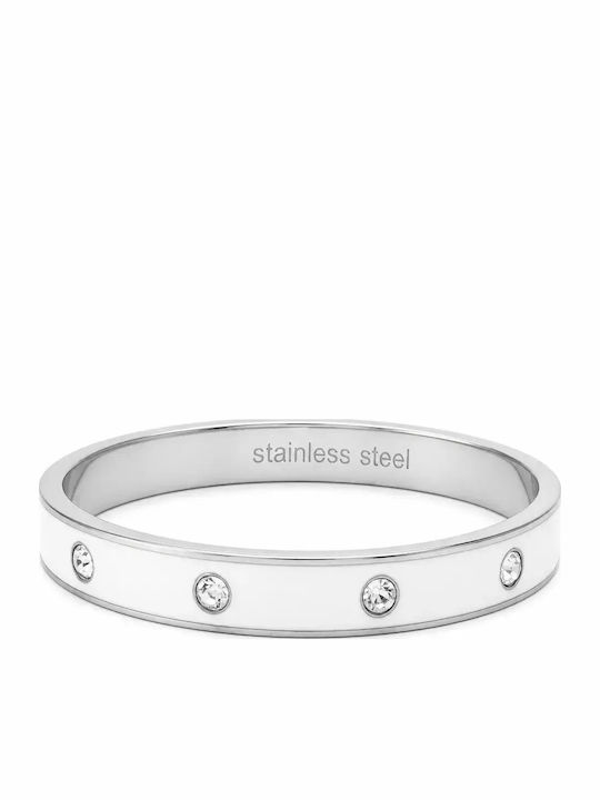 Brățară Tip Cuff Pentru Femei Zircon Și Email Alb Oțel Inoxidabil Silverline Zircon Modern Alb Oțel Inoxidabil 0230375902 L