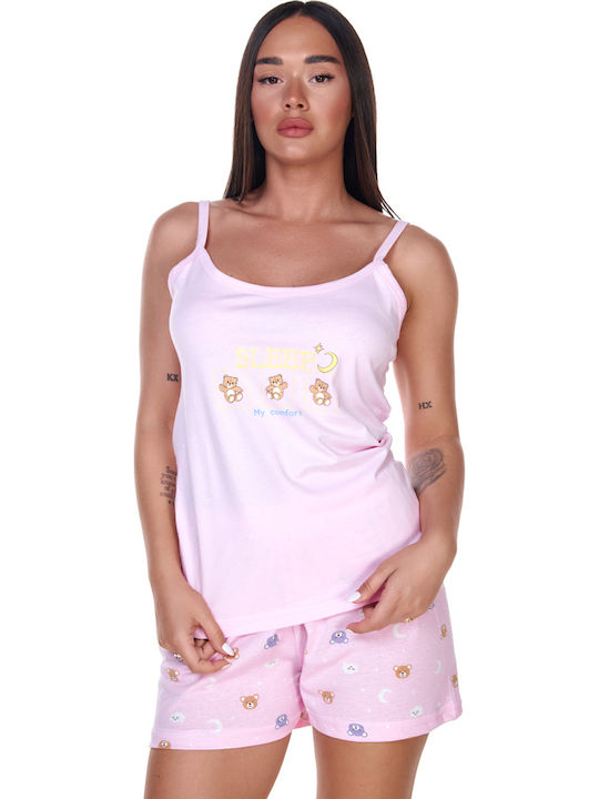 Comfort Summer Women's Pyjama Set Pink Teddy Bears