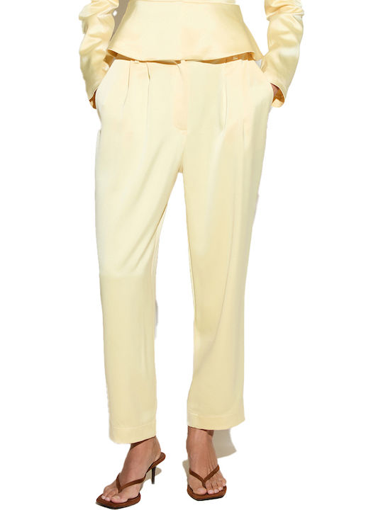 Milkwhite Damen Stoffhose mit Gummiband Gelb