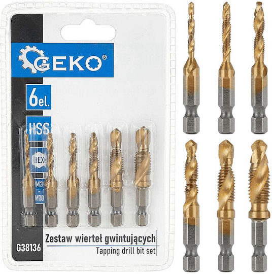 Geko Set 6 Burghie HSS De Titan Cu Cap Hexagonal Pentru Metal