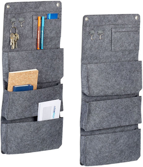 Set 2 Hanging Organizers Relaxdays Gray 65x30x5 Cm 3 Large Pockets 2 Hooks