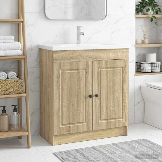 vidaXL Badezimmer Waschtisch-Einheit M56xB37.5xH81cm Holzschatten Sonoma