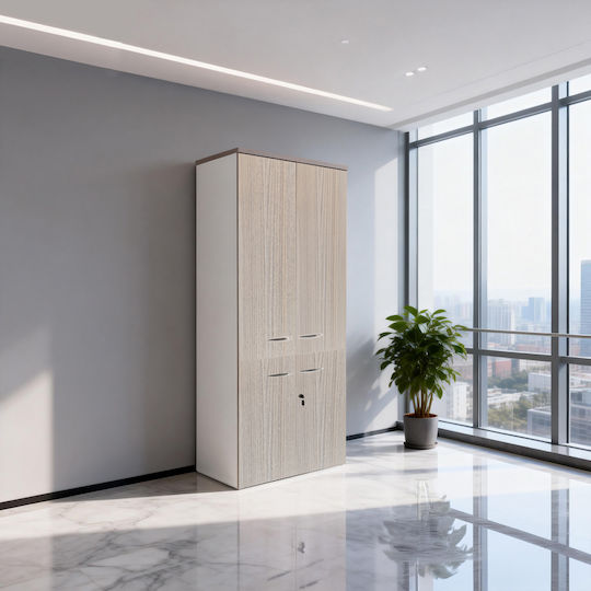 Pakketo Büroaufbewahrungsschubladen und -schränke Holzschrank Büro Weiß 80x40x200cm