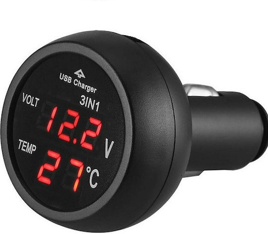 Digital Car Voltmeter and Thermometer Instrument for Lighter Placement