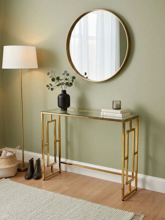 Metal Console Table with Glass Top Gold L100xW30xH80cm
