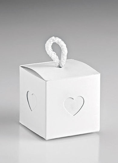 Бонбониера Хартия Кутия Бяла Сърце 5.5x5.5x5.5 На Комплект 10 Бр