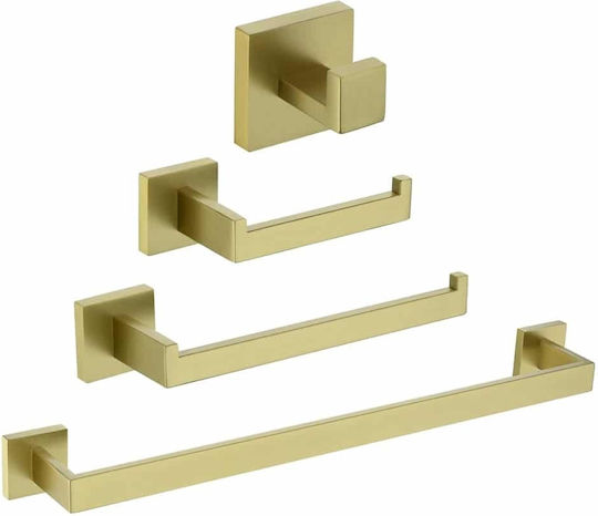Wall Mounted Bathroom Accessory Set Inox Gold 4 Pieces