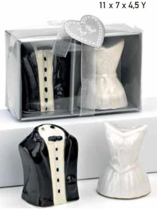 Ceramic Wedding Favor Salt and Pepper Shaker Groom Bride Set 2 Pieces 11x7x4.5cm