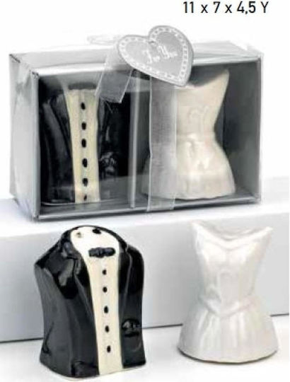 Ceramic Wedding Favor Salt and Pepper Shaker Groom Bride Set 2 Pieces 11x7x4.5cm