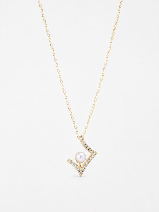 Ioannis Kosmima Necklace From 9 K Gold With Pearls & Zircon