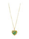 Loisir Necklace With Heart Design With Pink Gold Plating Green