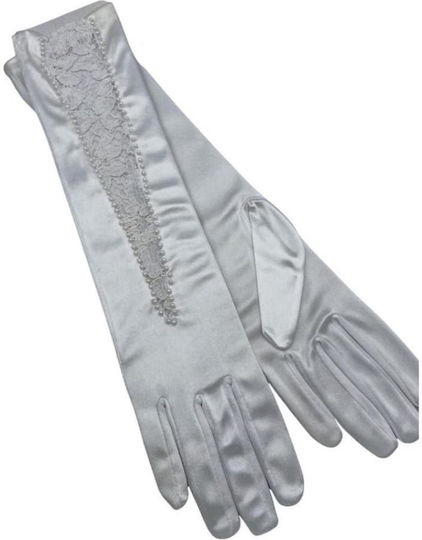 Bridal Gloves White Satin Lace Pearls 36 Centimeters