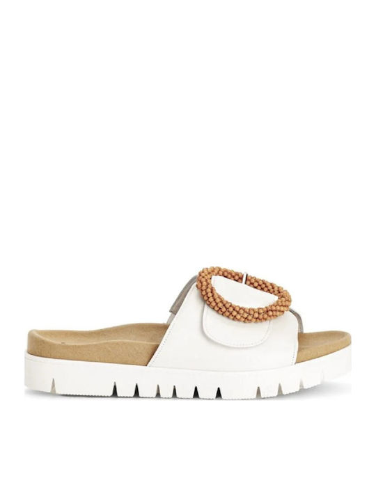 Leder Flache Damen Sandalen Weiß