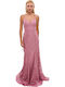 Summer Maxi Evening Dress with Mesh Pink