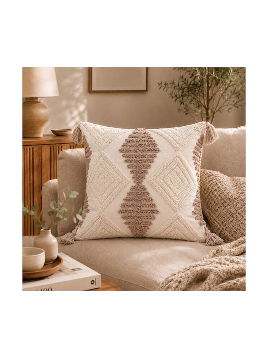 My Home Luxury Decorative Pillow Case Ecru/Brown 45x45cm