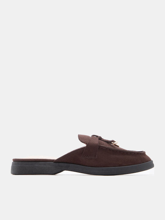 Luigi Pantofi Mules Dama Flat De Catifea Maro C...