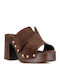 Suede Mules With High Heel In Brown Colour