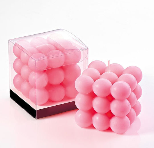 Μπομπονιερα Αρωματικο Κερι Bubble Ροζ 6x6x6 Pvc Κουτακι 6.5x6.5x7 Ανά Σετ 12 Τμχ