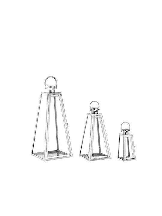 Decorative Silver Metallic Lanterns Set Of 3 Pi...