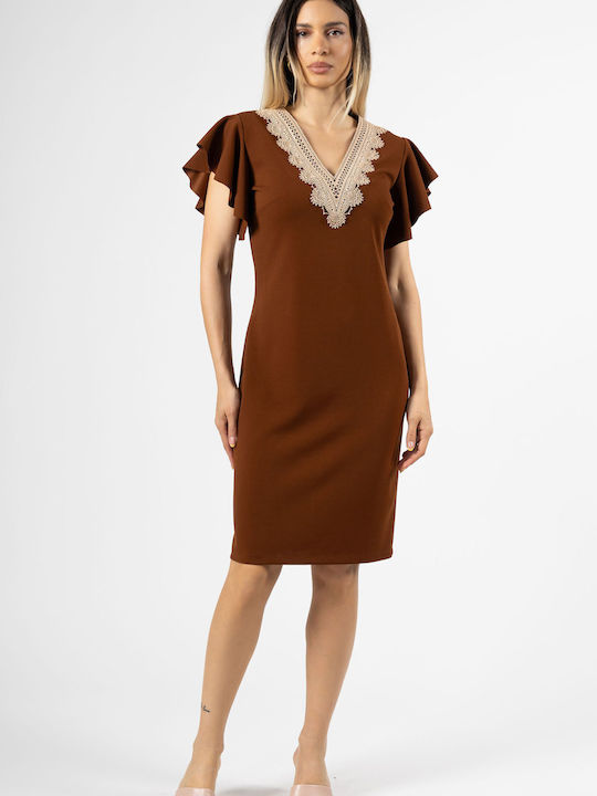 BelleFille Καλοκαιρινό Mini Φόρεμα με Βολάν Brown