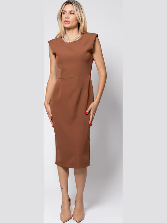 BelleFille Summer Midi Dress Sleeveless Camel