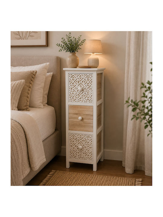 Wooden Storage Drawers with 3 Drawers L25xW25xH77cm
