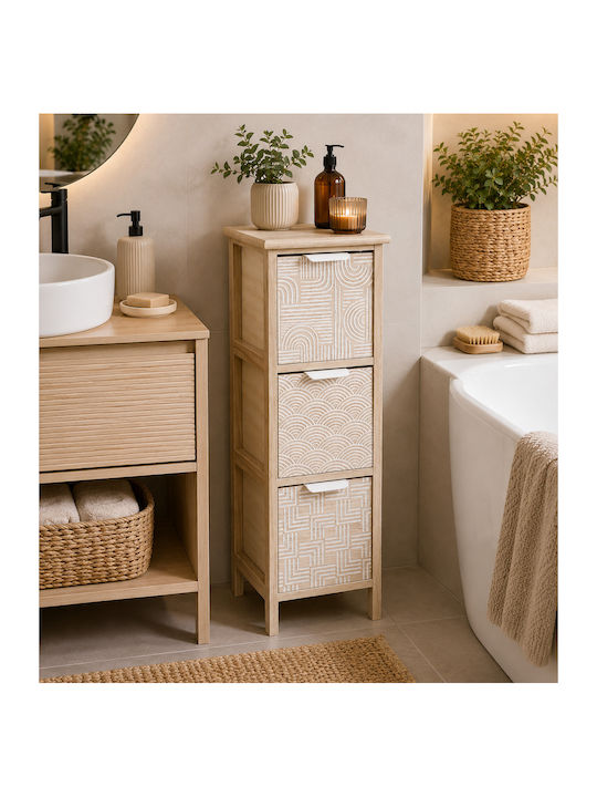 Wooden Storage Drawers with 3 Drawers L25xW25xH77cm