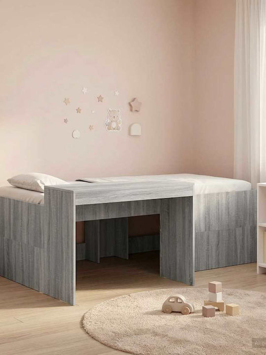 Kids Single Classic Bed with Desk Gray
