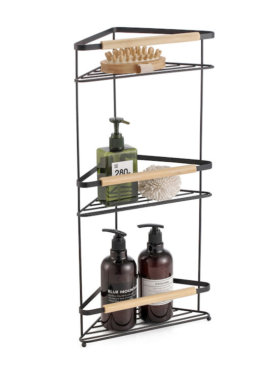 TnS Floor Bathroom Shelf Metallic with 3 Shelves 60x28x12cm Black