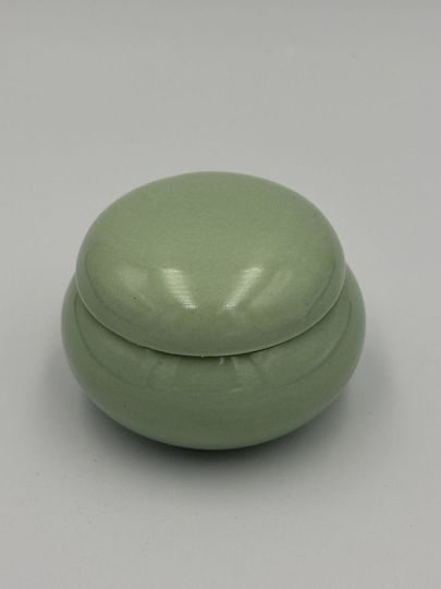 Porcelain Macaron Jewelry Box Green Glossy Small 4.6x3