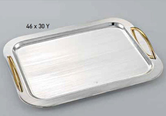 Silver Tray Rectangular Gold Handles 46x30