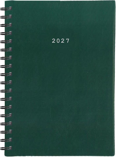 Next Basic Daily Agenda B5 2027 Green Leather Spiral 17x25cm Personalization