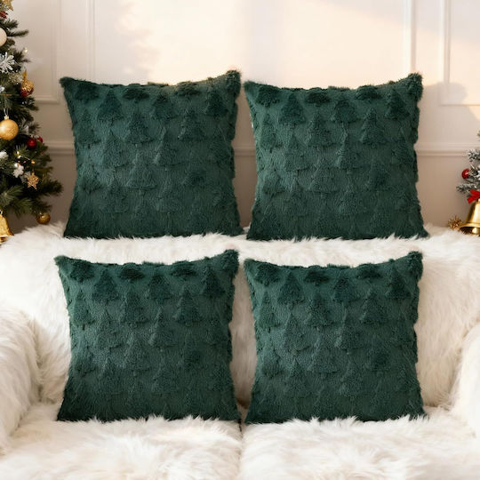 Set 4 Velvet Christmas Embroidered Pillowcases Tree 40x40 Cm