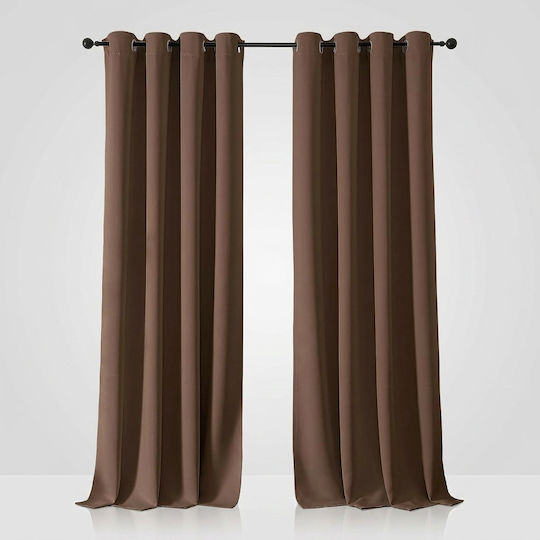 Joydeco Set Perdele Opace cu Capse Maro 140x260 cm