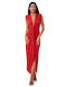 Sommer Midi Damenkleid Satin Rot