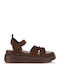 Leather Women's Flat Sandals Flatforms Brown