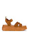 Кожени Дамски Сандали Flatforms Тютюнев